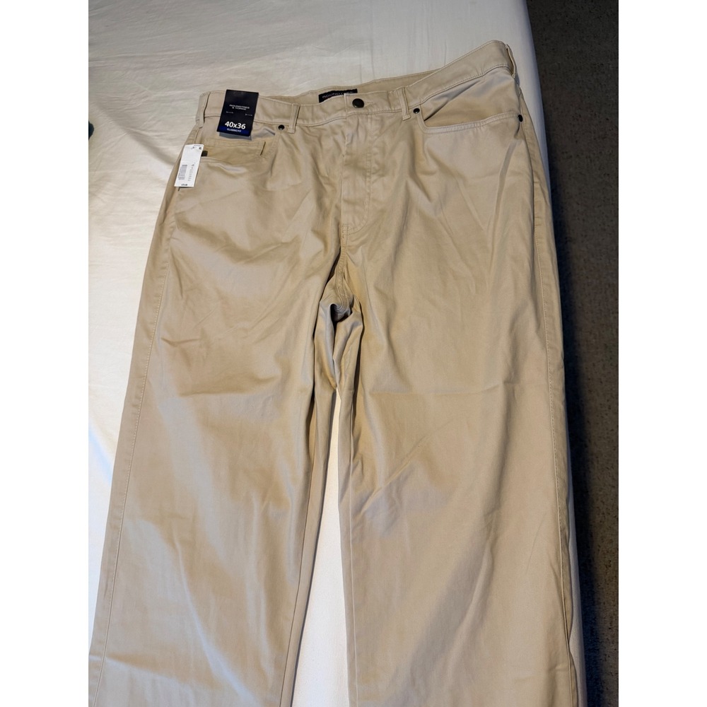 Roundtree & Yorke Mens Classic Fit Khaki Pants 40x36 Tan Five Pocket Trousers